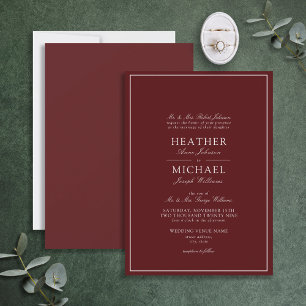 Traditional Burgundy Classic Script Wedding Invitation