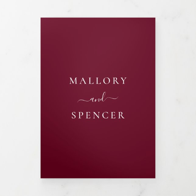 Traditional Burgundy Elegant Wedding Tri-Fold Invitation (Cover)