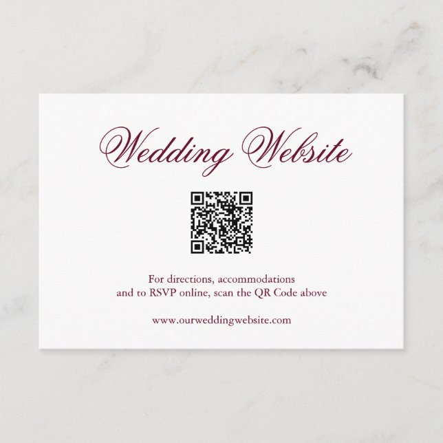 Traditional Burgundy Formal QR Code Wedding Enclosure Card (Front)