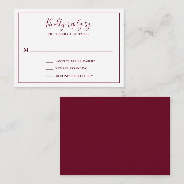 Traditional Burgundy Mini Wedding RSVP Card (Front/Back)