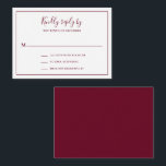 Traditional Burgundy Mini Wedding RSVP Card<br><div class="desc">Simple burgundy wedding mini RSVP card featuring "kindly reply by" in an elegant handwritten script font and your response options surrounded by a thin border.  The classic,  traditional layout makes this RSVP card great for a formal wedding invitation suite.</div>