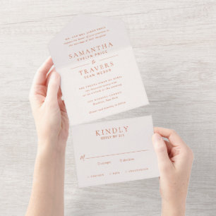 Traditional Burnt Orange Elegant Wedding All In One Invitation