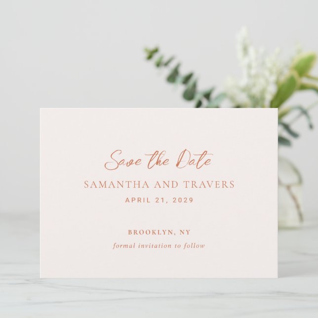 Traditional Burnt Orange Elegant Wedding Save The Date (Standing Front)