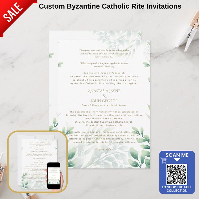 Traditional BYZANTINE Cross Greenery Wedding Invitation (Creator Uploaded)