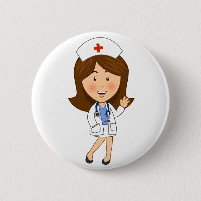 Traditional Cartoon Nurse Waving 2 Inch Round Button (Front)