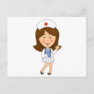 Traditional Cartoon Nurse Waving Postcard