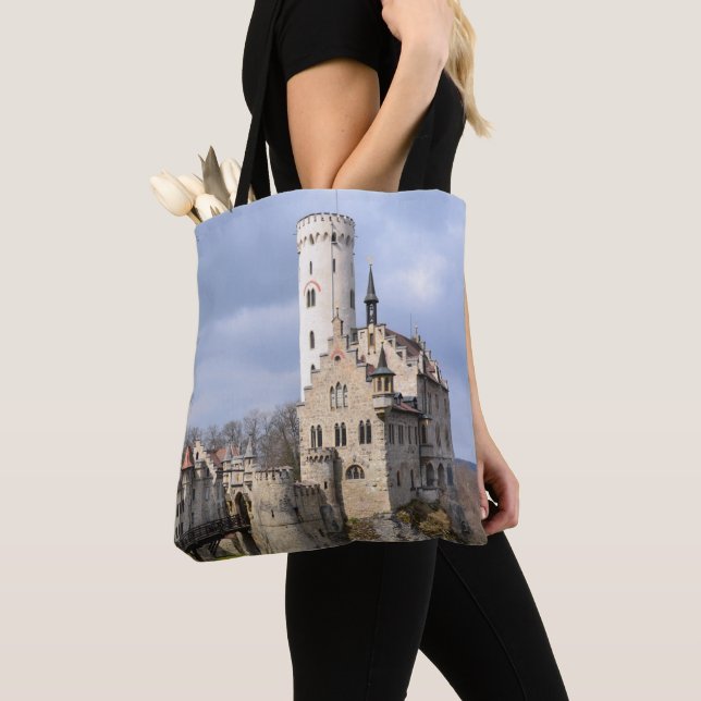 Traditional Castle on Cliff on Cloudy Day Tote Bag (Close Up)