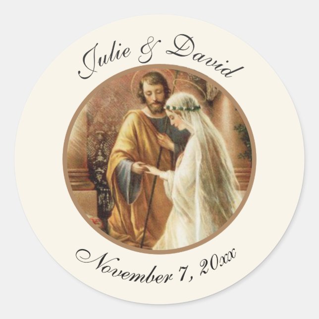 Traditional Catholic Bride Groom Wedding Classic R Classic Round Sticker (Front)