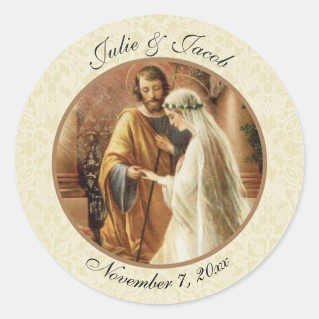 Traditional Catholic Bride Groom Wedding Classic Round Sticker (Front)