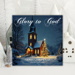 Traditional Catholic Church Religious Christmas Holiday Card<br><div class="desc">Share the true spirit of Christmas with this beautiful "Glory to God" Religious Christmas Card. Featuring a serene winter scene with a snow-covered church glowing under a starry night sky, this card captures the peaceful beauty of the holiday season. The warm lights of the church, the glowing Christmas tree, and...</div>