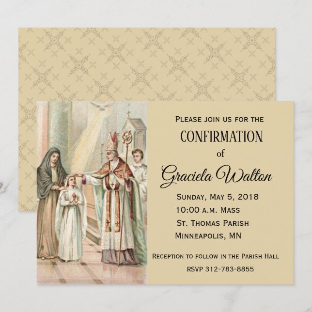 Traditional Catholic Confirmation Confirm Invitation (Front/Back)