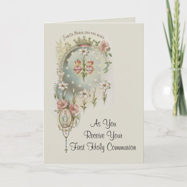Traditional Catholic First Holy Communion Holiday Card (Front)