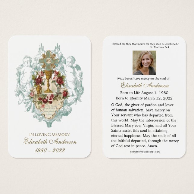 Traditional Catholic Funeral Memorial Holy Card - (Front & Back)