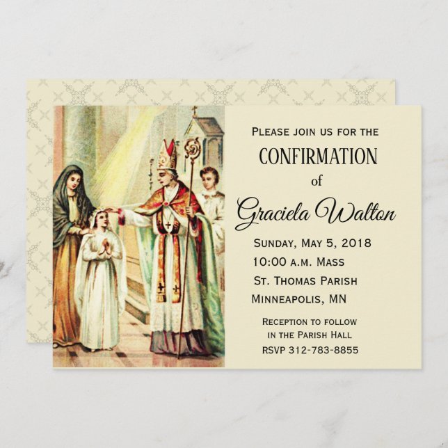 Traditional Catholic Girl Confirmation Confirm Invitation (Front/Back)