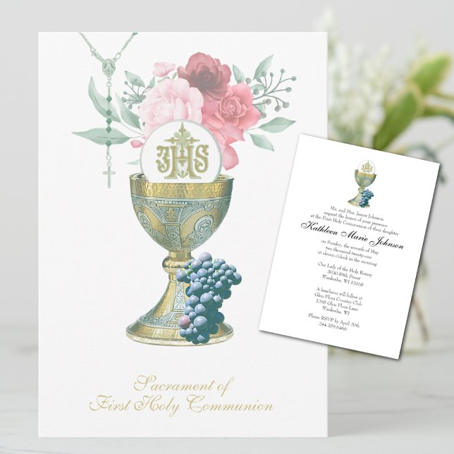 Traditional Catholic Holy Communion Floral Invitation (Creator Uploaded)