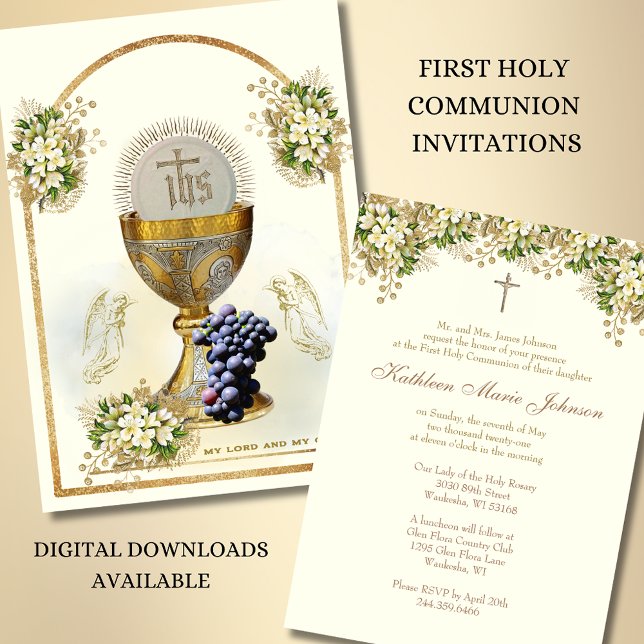 Traditional Catholic Holy Communion Floral Invitation (Creator Uploaded)