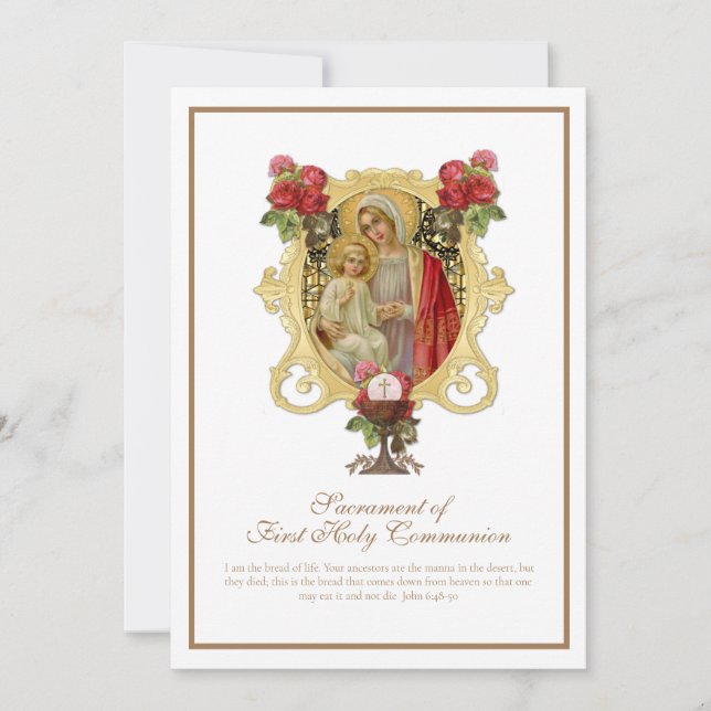 Traditional Catholic  Holy Communion Mary Jesus  I Invitation (Front)