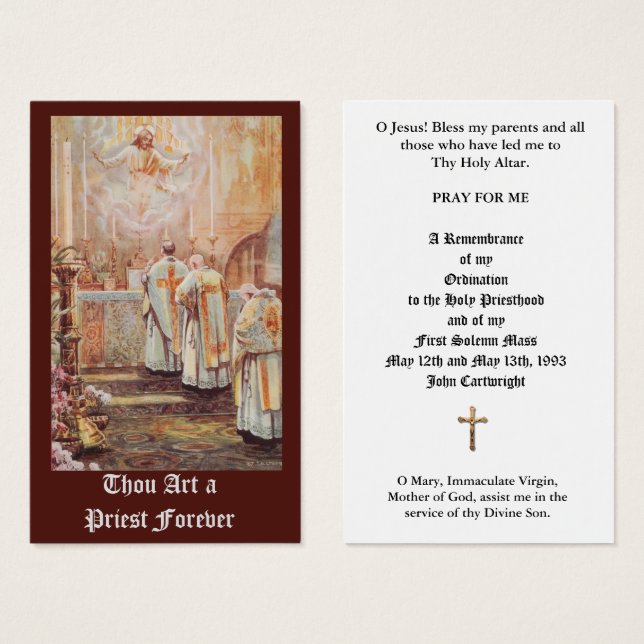 TRADITIONAL CATHOLIC PRIEST ORDINATION HOLY CARDS (Front & Back)