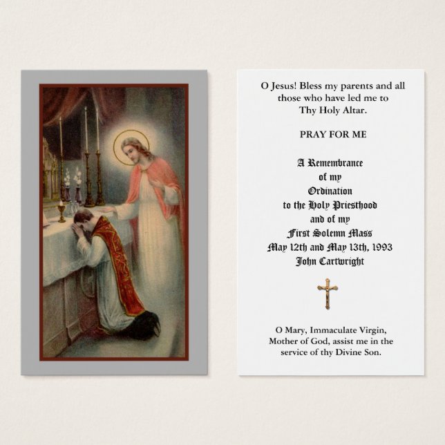 Traditional Catholic Priest Ordination Holy Cards (Front & Back)