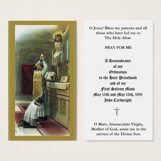 TRADITIONAL CATHOLIC PRIEST ORDINATION HOLY CARDS (Front & Back)