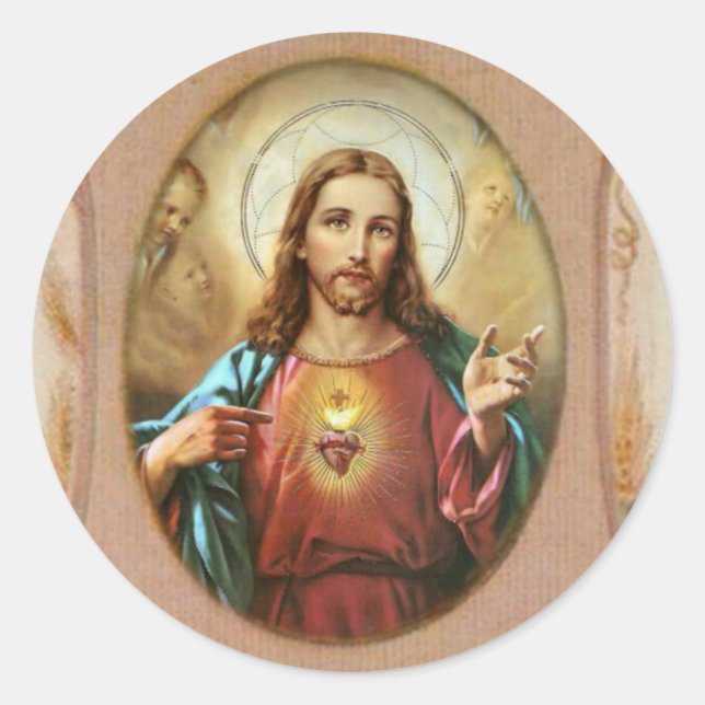 Traditional Catholic Sacred Heart of Jesus Classic Round Sticker (Front)