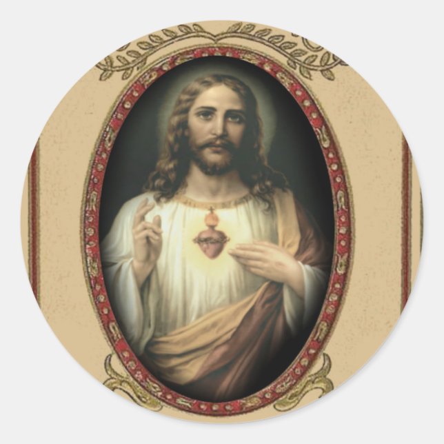 Traditional Catholic Sacred Heart of Jesus Classic Round Sticker (Front)