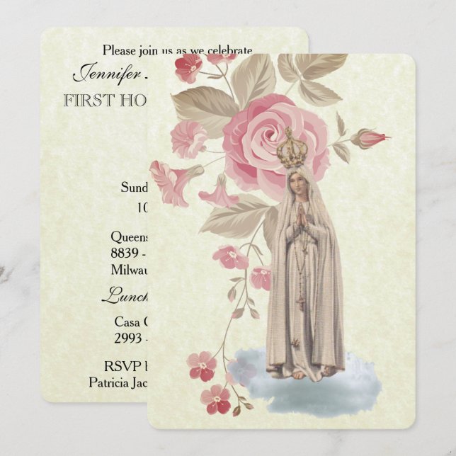 Traditional Catholic Vintage Communion Invitation (Front/Back)
