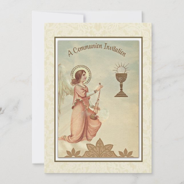 Traditional Catholic Vintage Communion Invitation (Front)