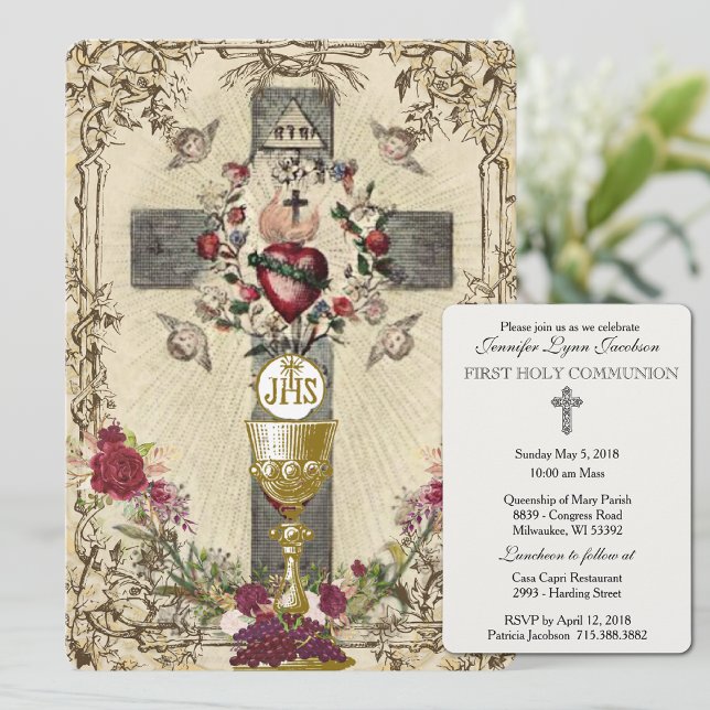 Traditional Catholic Vintage Communion Invitation (Creator Uploaded)