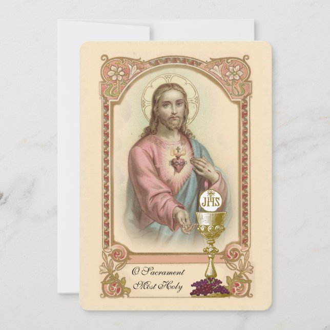 Traditional Catholic Vintage Communion Invitation (Front)