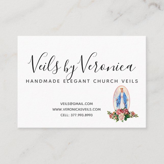 Traditional Catholic Virgin Mary Religious Roses Business Card (Front)