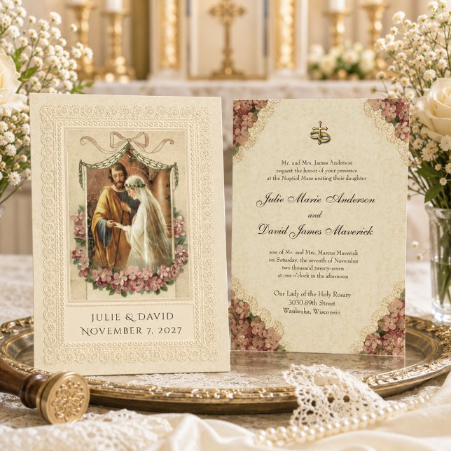 Traditional Catholic Wedding Bride Groom Invitation (Creator Uploaded)