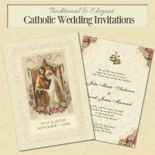 Traditional Catholic Wedding Bride Groom Invitation