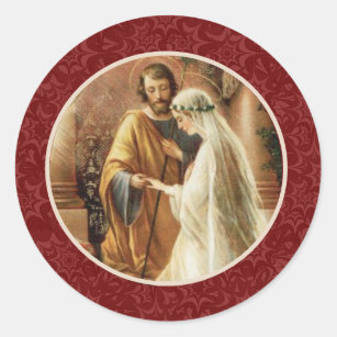 Traditional Catholic Wedding Maroon Damask Classic Round Sticker