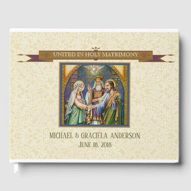 Traditional Catholic Wedding Marriage Bride Groom Guest Book (Front)