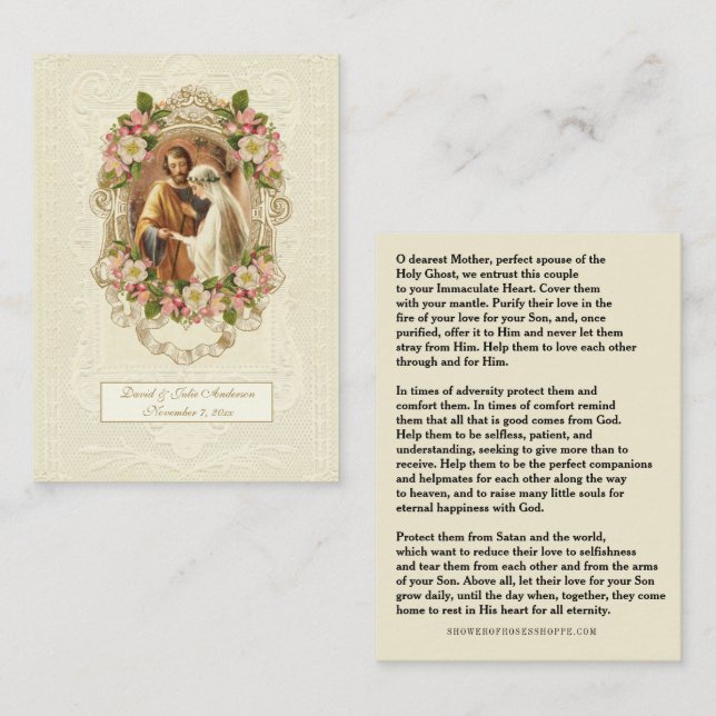 Traditional Catholic Wedding Prayer Holy Card (Front/Back)