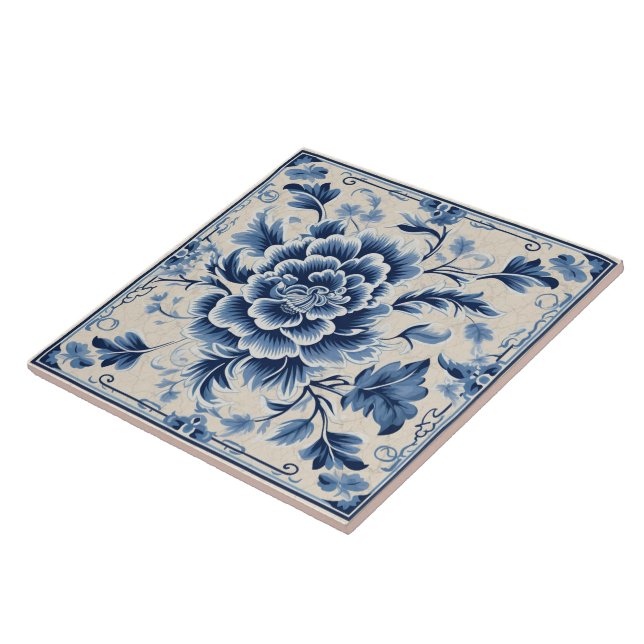 Traditional China Blue Ink Flower Art 10 Tile (Side)