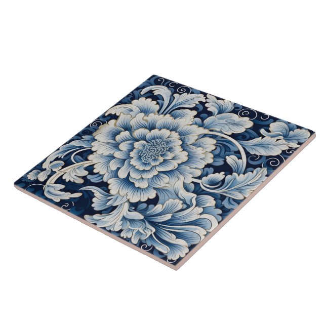 Traditional China Blue Ink Flower Art 11 Tile (Side)