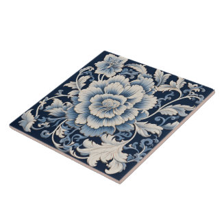 Traditional China Blue Ink Flower Art 15 Tile