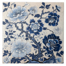 Traditional China Blue Ink Flower Art