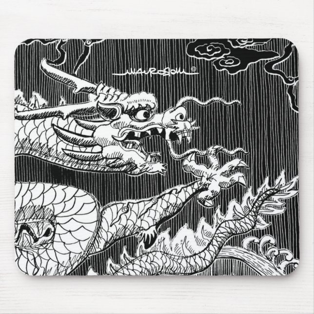 Traditional Chinese Dragon Ink-pen Sketch Mouse Pad (Front)