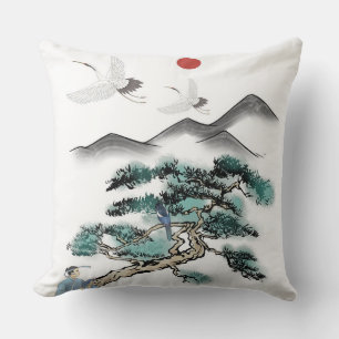 Traditional Chinese Landscape Ink Painting Throw Pillow