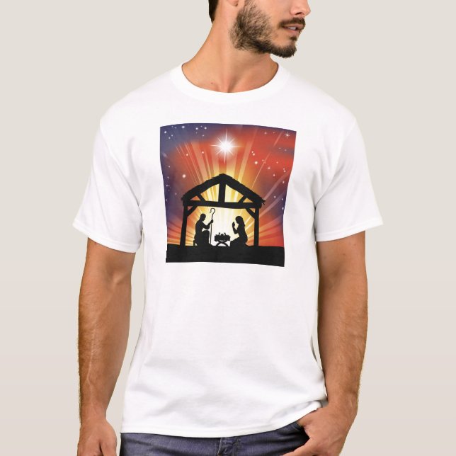 Traditional Christian Christmas Nativity Scene T-Shirt (Front)