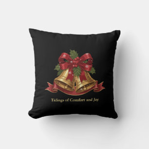 Traditional Christmas Bells & Holly Holiday Greeti Throw Pillow