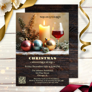 Traditional Christmas Dinner with Wine and Candle Invitation