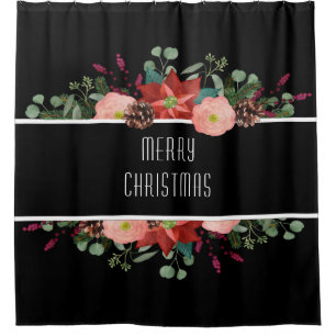 Traditional Christmas Floral on Black Background