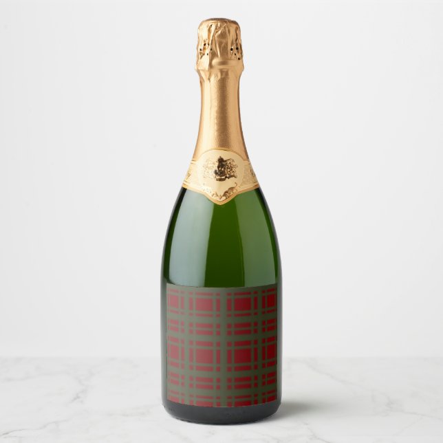 Traditional Christmas Green Red Large Plaid Sparkling Wine Label (Front)