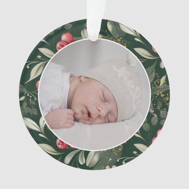 Traditional Christmas Greenery Berries Photo Ornament (Front)