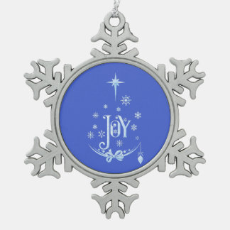 Traditional Christmas Heartfelt Sentiment of Joy Snowflake Pewter Christmas Ornament