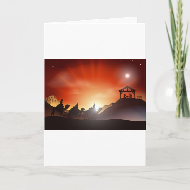 Traditional Christmas Nativity Scene Holiday Card (Front)